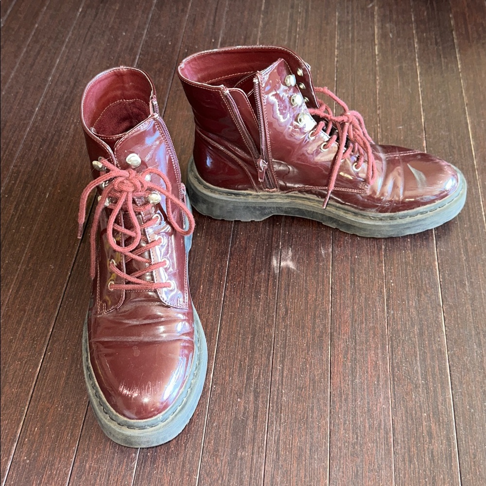 Burgundy Lace-Up Boots